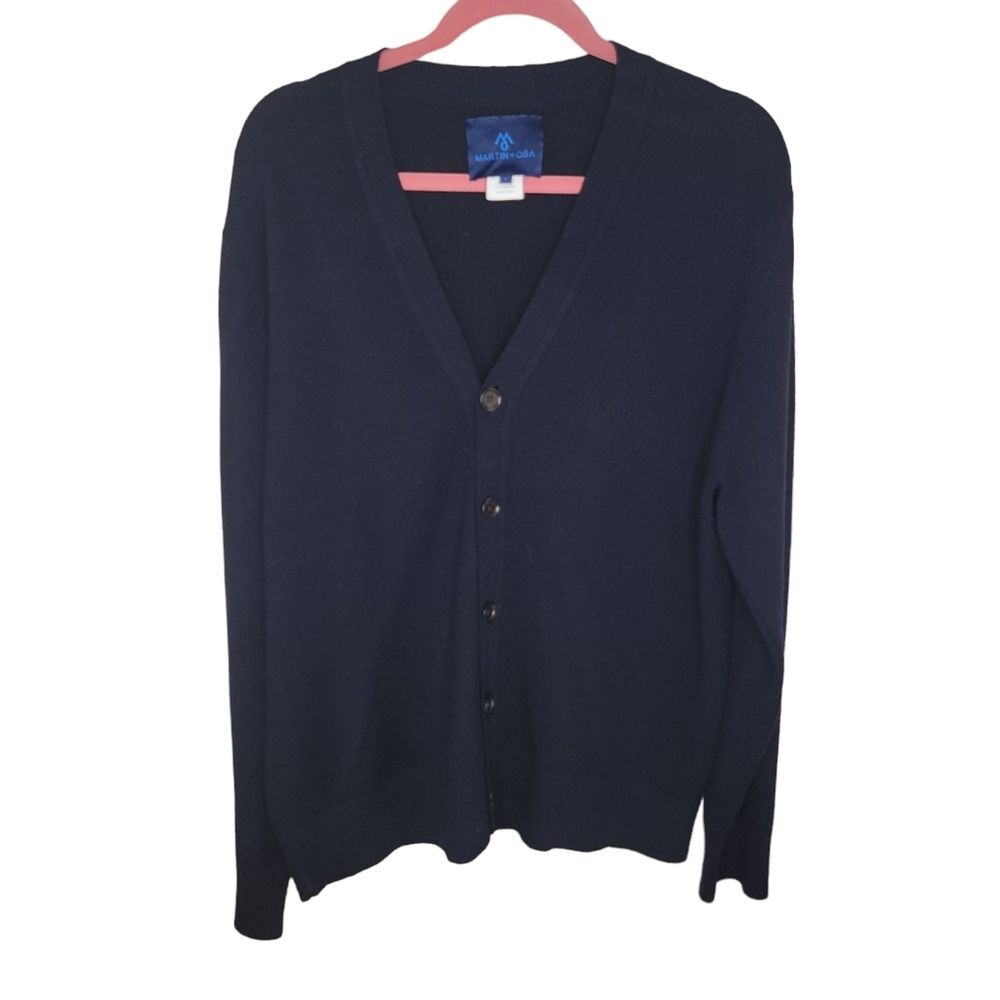 Martin + Osa navy blue Lambswool Cardigan Sweater Size Large